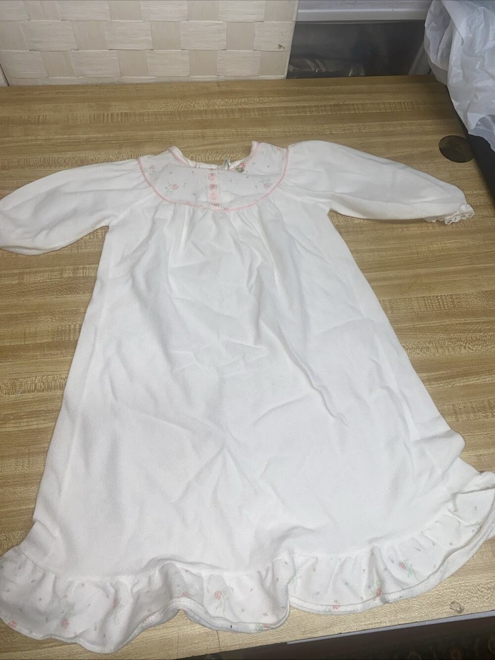 80s Baby Girl White Flannel Pajama Nightgown by IC Mfg. Sz XL (18-24mo)